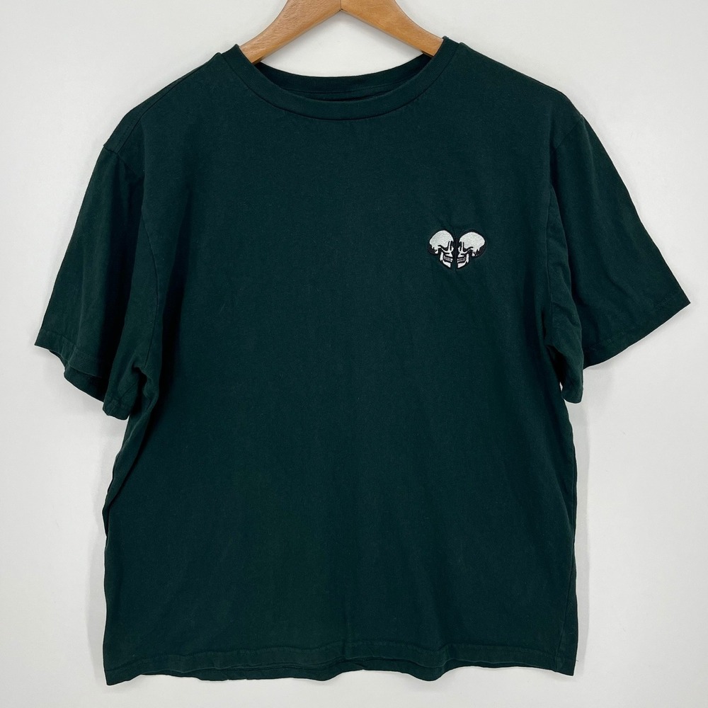 Eighty Eight Brand Mens Dark Green Skull Butterfly Embroidered T-Shirt Large